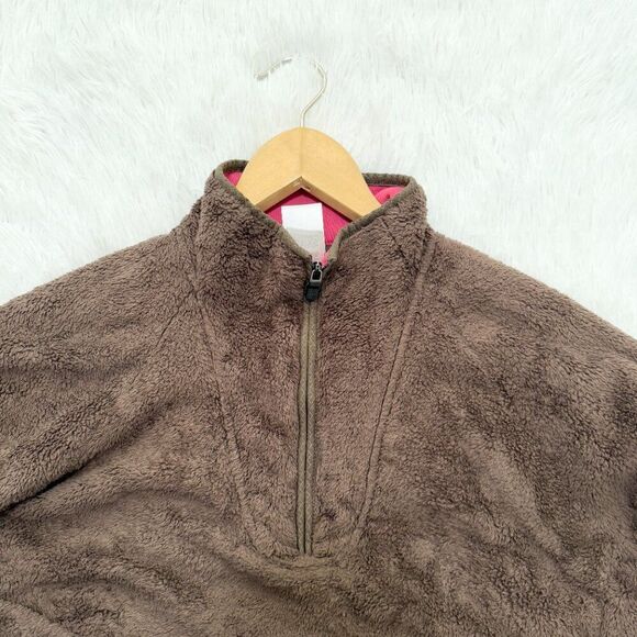 Women North Face Sweater 1/4 Zip Fleece Outdoor Jacket in Brown Size Large - Picture 7 of 9